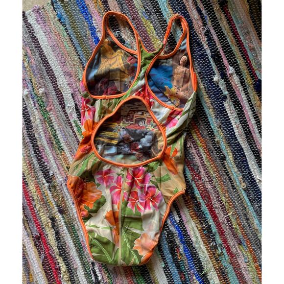 vintage 90s SPEEDO Hawaiian Print REVERSIBLE SWIMSUIT xs/0 tropical photo y2k - Picture 9 of 10